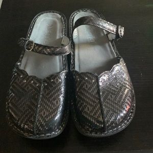 Alegria black silver metallic geometric print Mary Jane shoe 39
